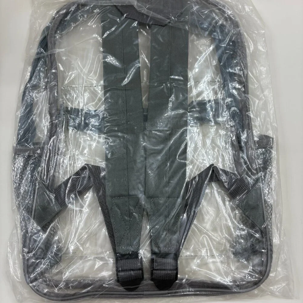 Clear - Full Sized Transparent Backpack with Gray Straps - Event Approved - NWT